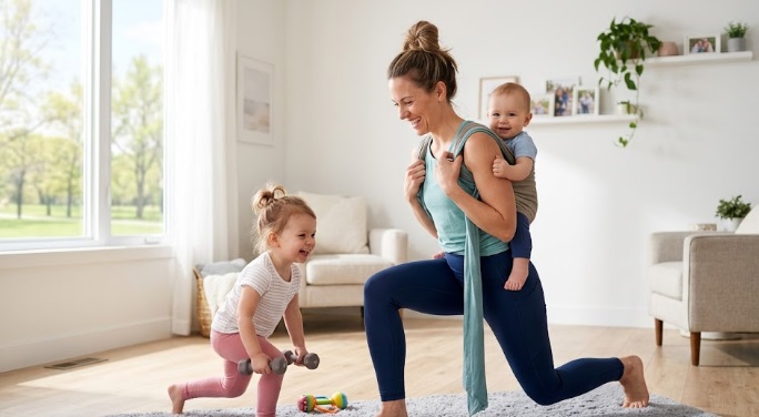 busy mom self-care routine, postpartum skin care, quick workouts for moms, postpartum glow, fitness tips for new mothers